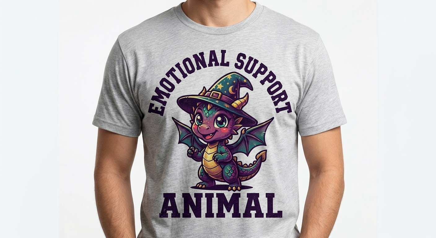 Emotional Support Baby Dragon t-shirt featuring a cute chibi baby dragon