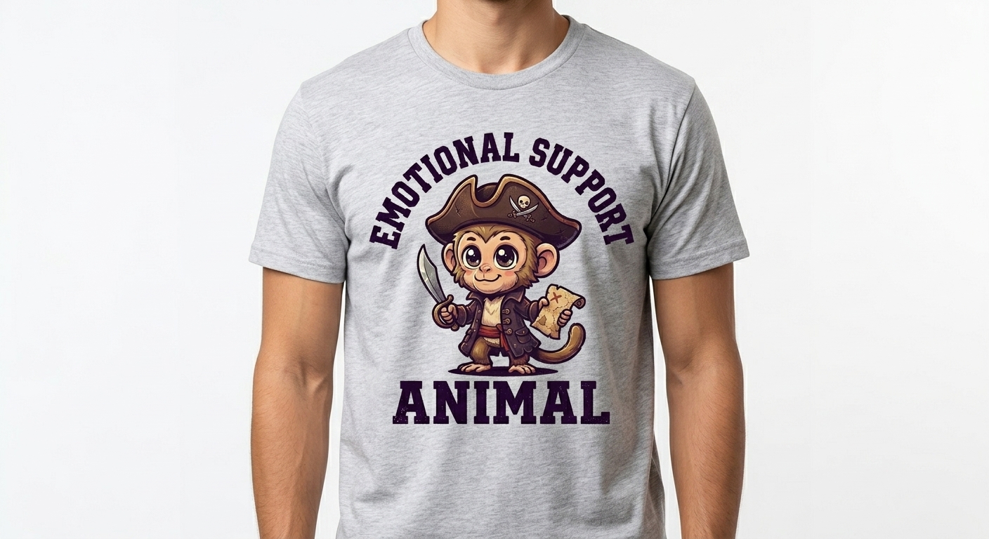 Emotional Support Capuchin Monkey t-shirt featuring a cute chibi capuchin monkey