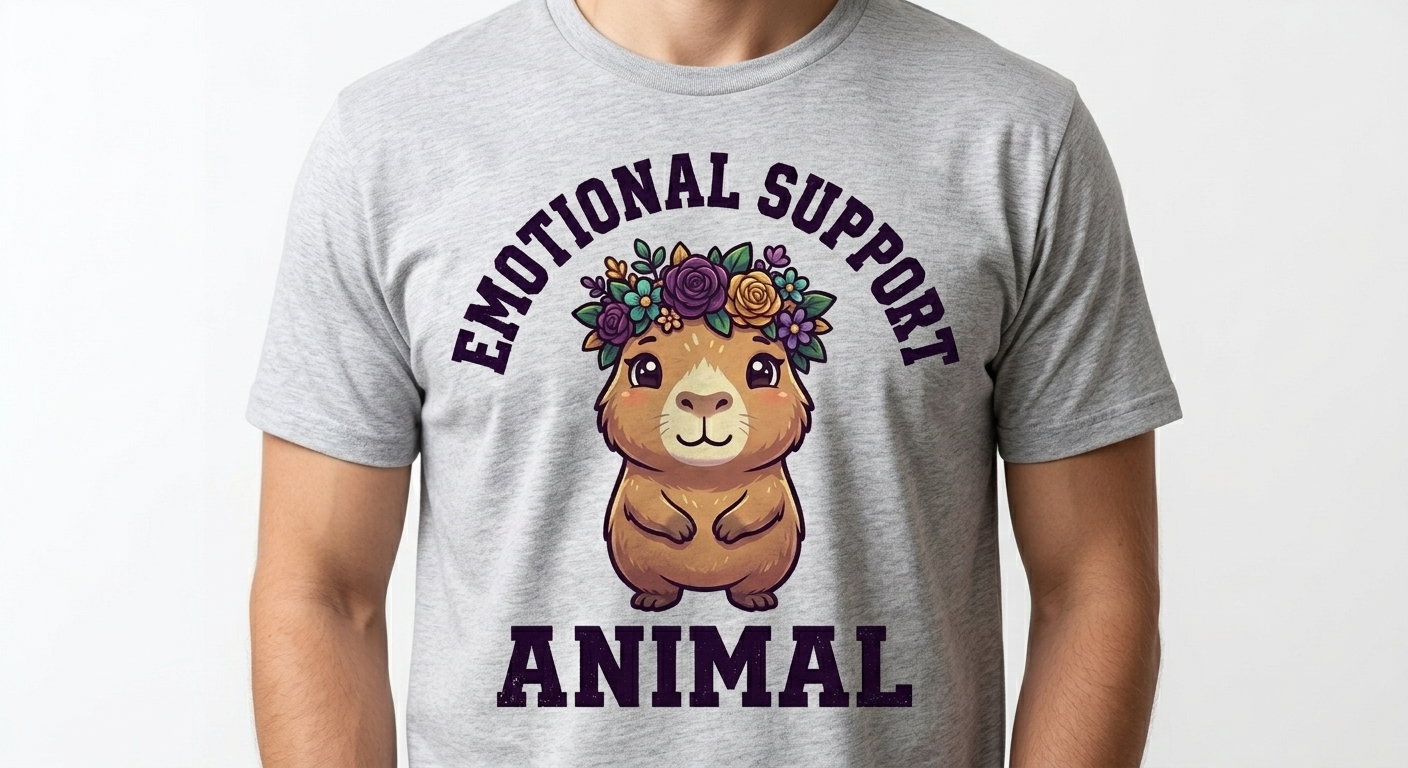 Emotional Support Capybara t-shirt featuring a cute chibi capybara