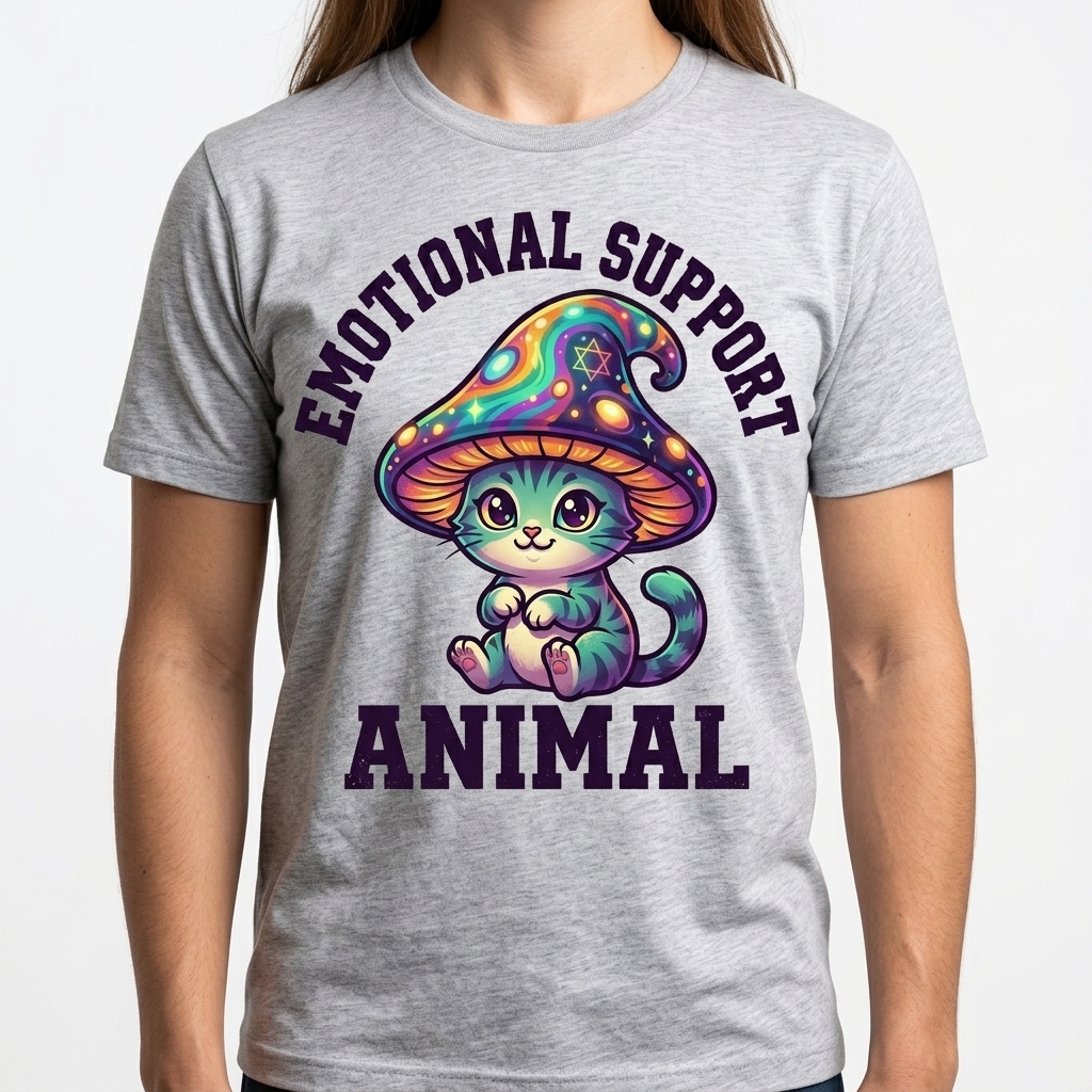 Emotional Support Cat t-shirt featuring a cute chibi cat