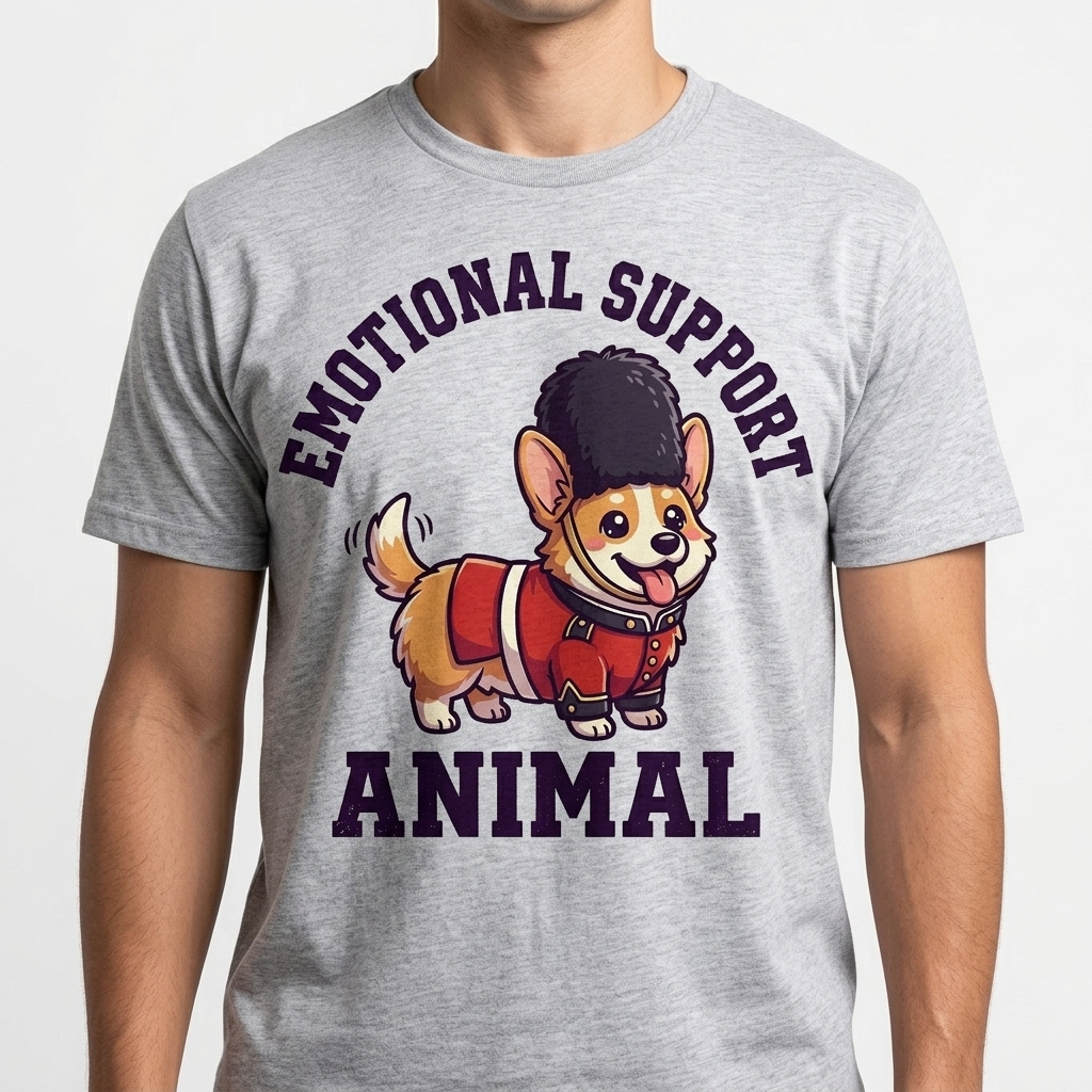 Emotional Support Corgi t-shirt featuring a cute chibi corgi