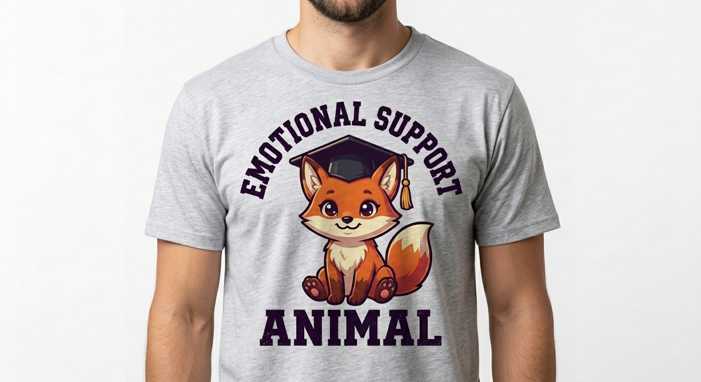 Emotional Support Fox t-shirt featuring a cute chibi fox