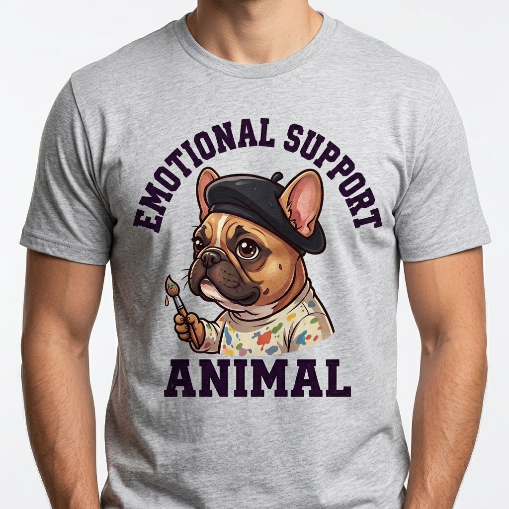 Emotional Support French Bulldog t-shirt featuring a cute chibi french bulldog