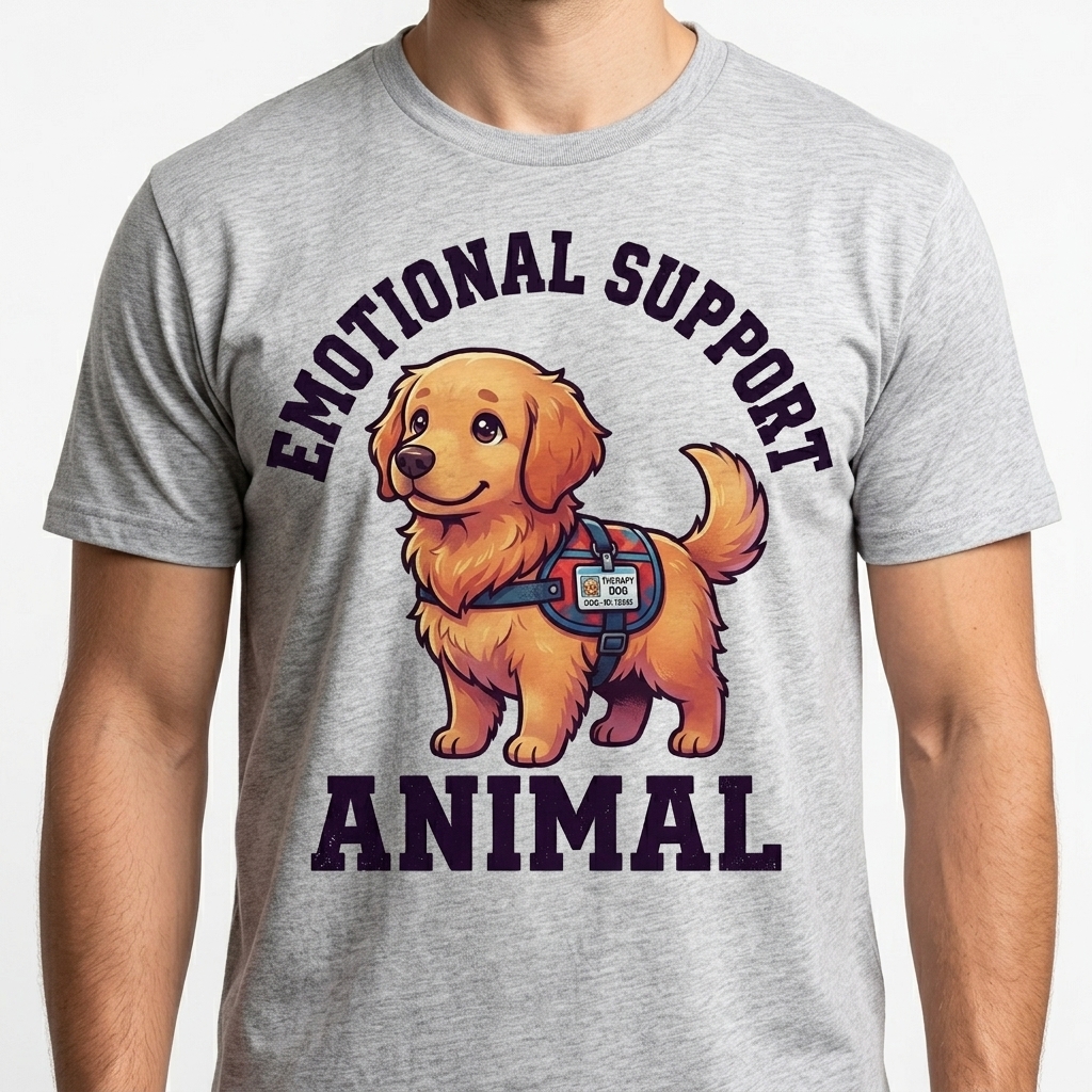 Emotional Support Golden Retriever t-shirt featuring a cute chibi golden retriever