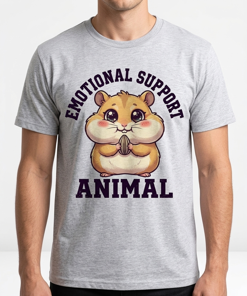 Emotional Support Hamster t-shirt featuring a cute chibi hamster