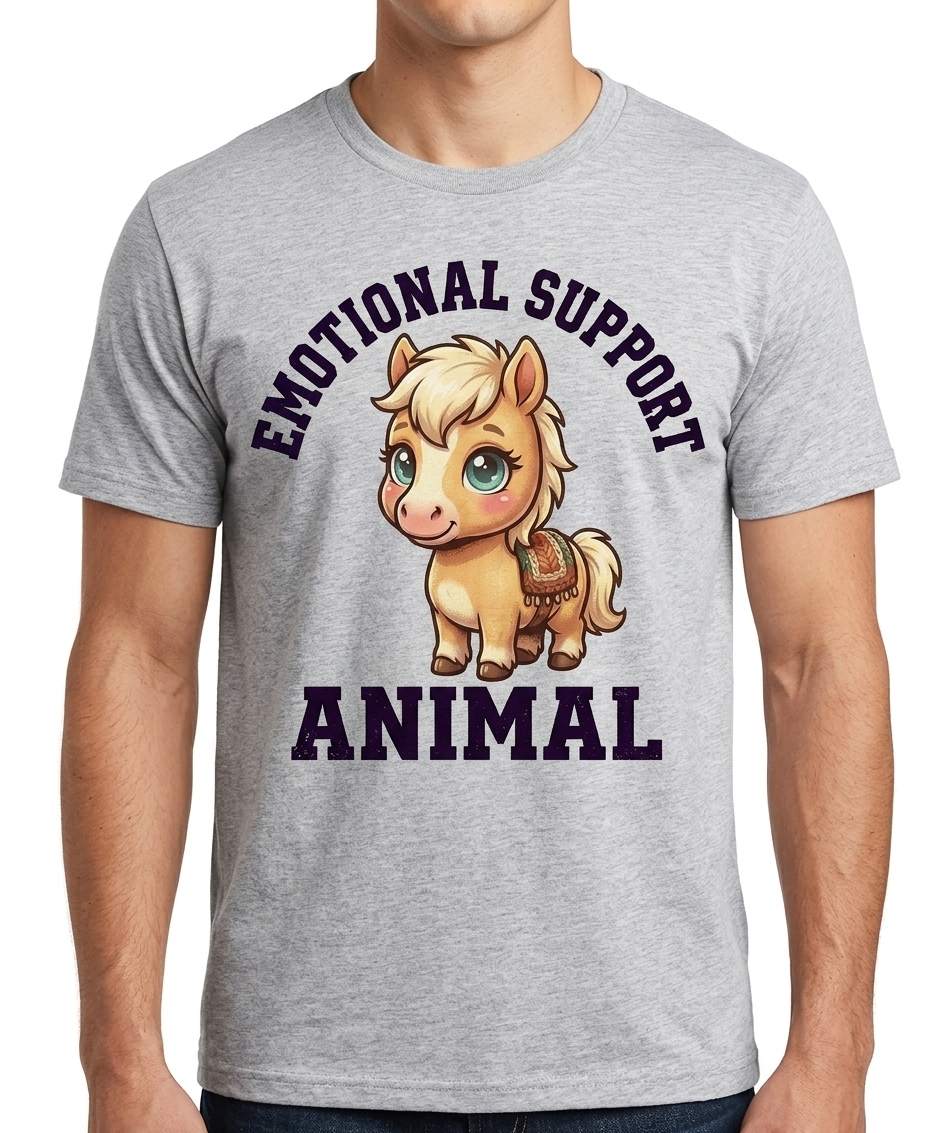 Emotional Support Horse t-shirt featuring a cute chibi horse