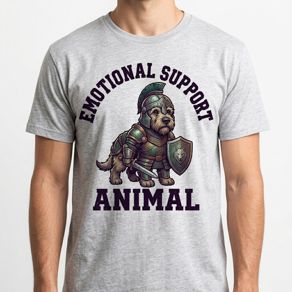 Emotional Support Irish Wolfhound t-shirt featuring a cute chibi irish wolfhound