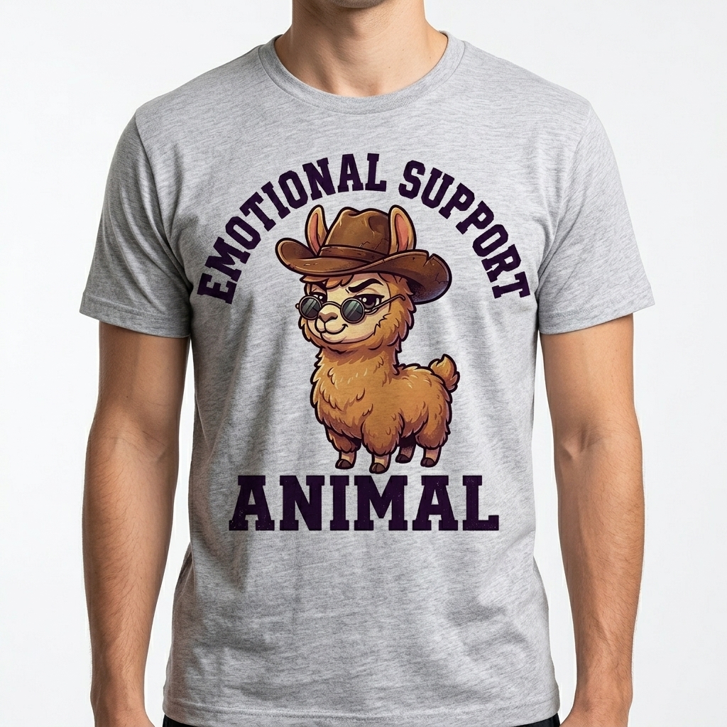 Emotional Support Llama t-shirt featuring a cute chibi llama
