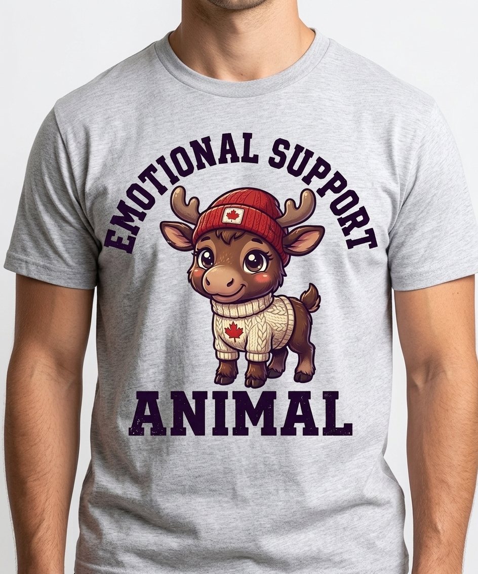 Emotional Support Moose t-shirt featuring a cute chibi moose