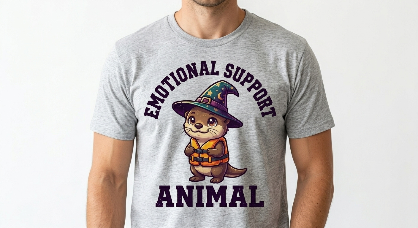 Emotional Support Otter t-shirt featuring a cute chibi otter