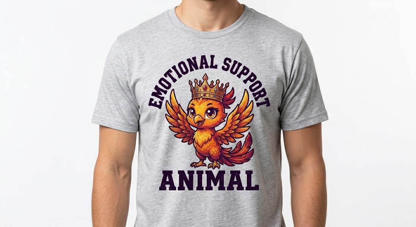 Emotional Support Phoenix t-shirt featuring a cute chibi phoenix