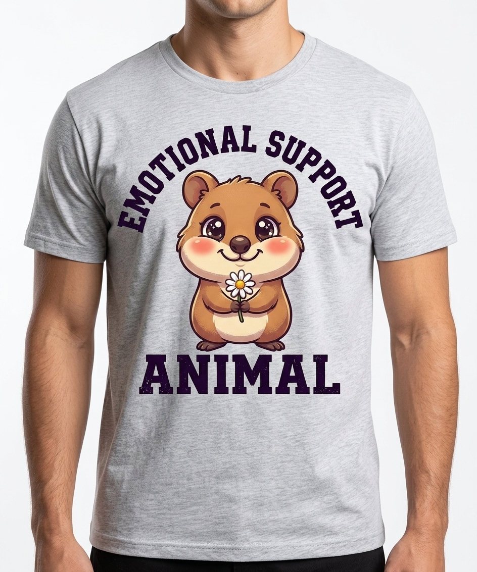 Emotional Support Quokka t-shirt featuring a cute chibi quokka
