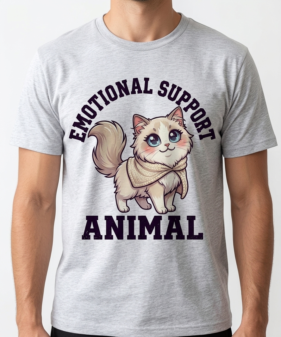 Emotional Support Ragdoll t-shirt featuring a cute chibi ragdoll