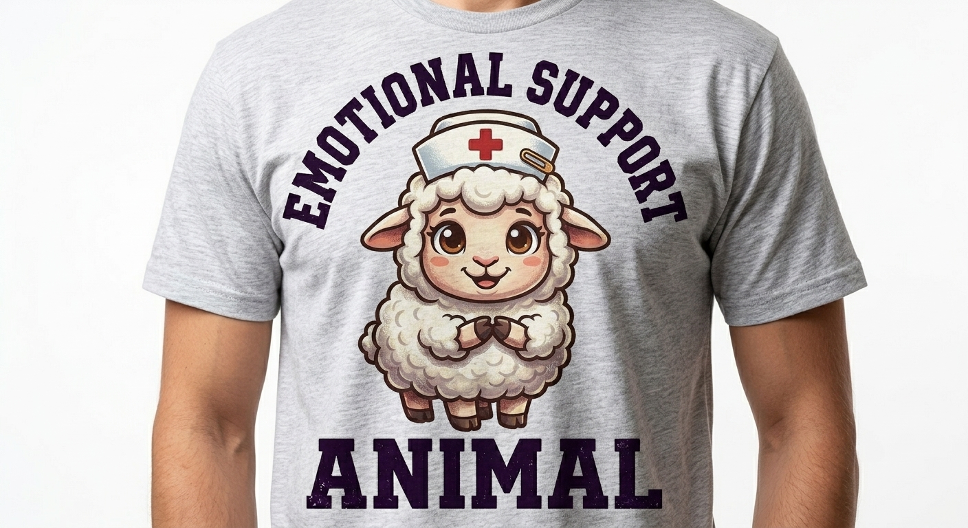 Emotional Support Sheep t-shirt featuring a cute chibi sheep