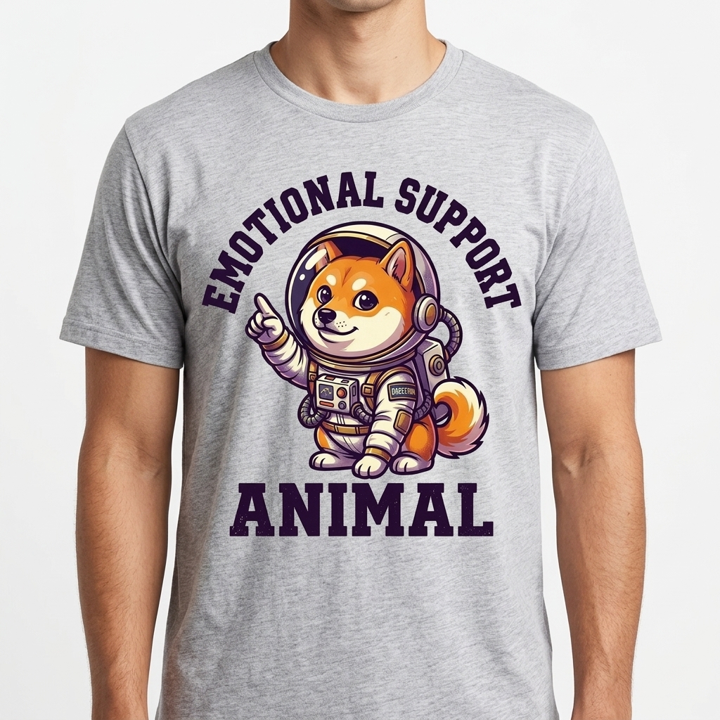 Emotional Support Shiba Inu t-shirt featuring a cute chibi shiba inu