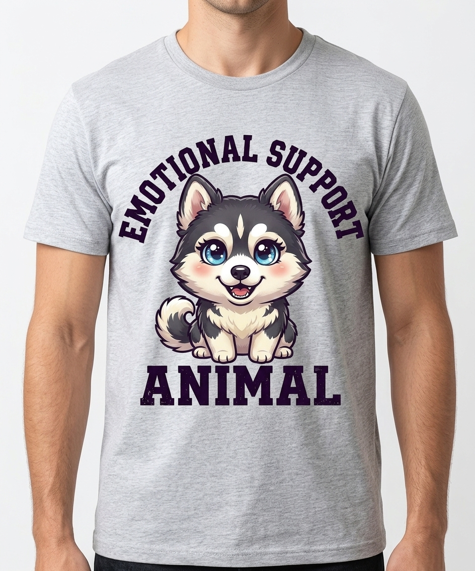 Emotional Support Siberian Husky t-shirt featuring a cute chibi siberian husky