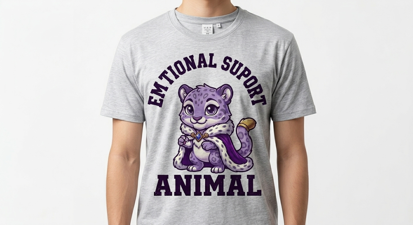 Emotional Support Snow Leopard t-shirt featuring a cute chibi snow leopard