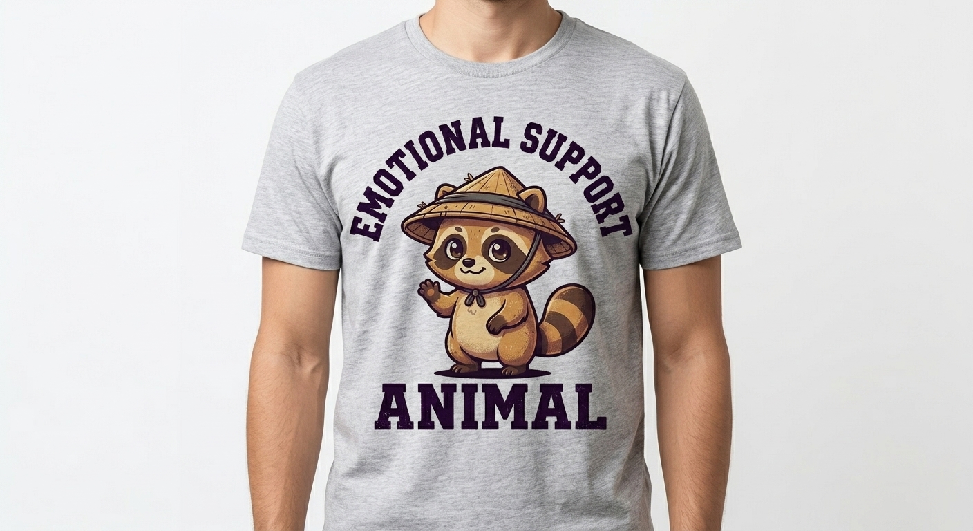 Emotional Support Tanuki t-shirt featuring a cute chibi tanuki