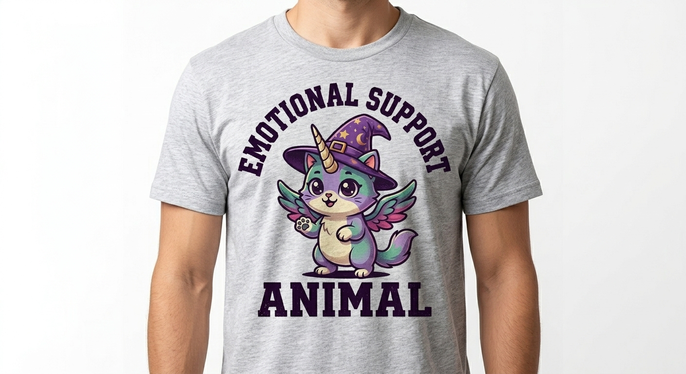 Emotional Support Unicorn Cat t-shirt featuring a cute chibi unicorn cat